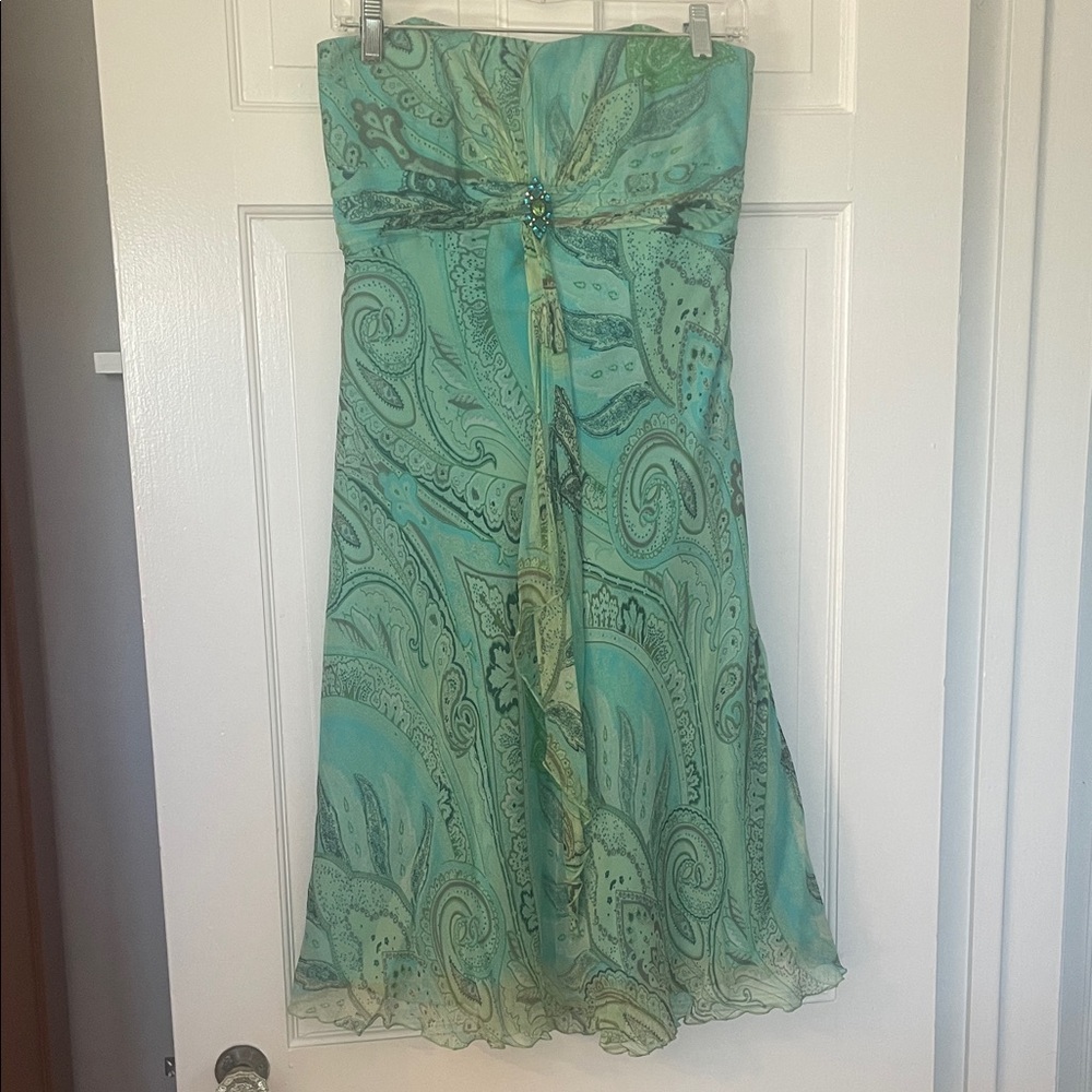 Laundry By Shelli Segal Teal Paisley Strapless Dress - Size 4